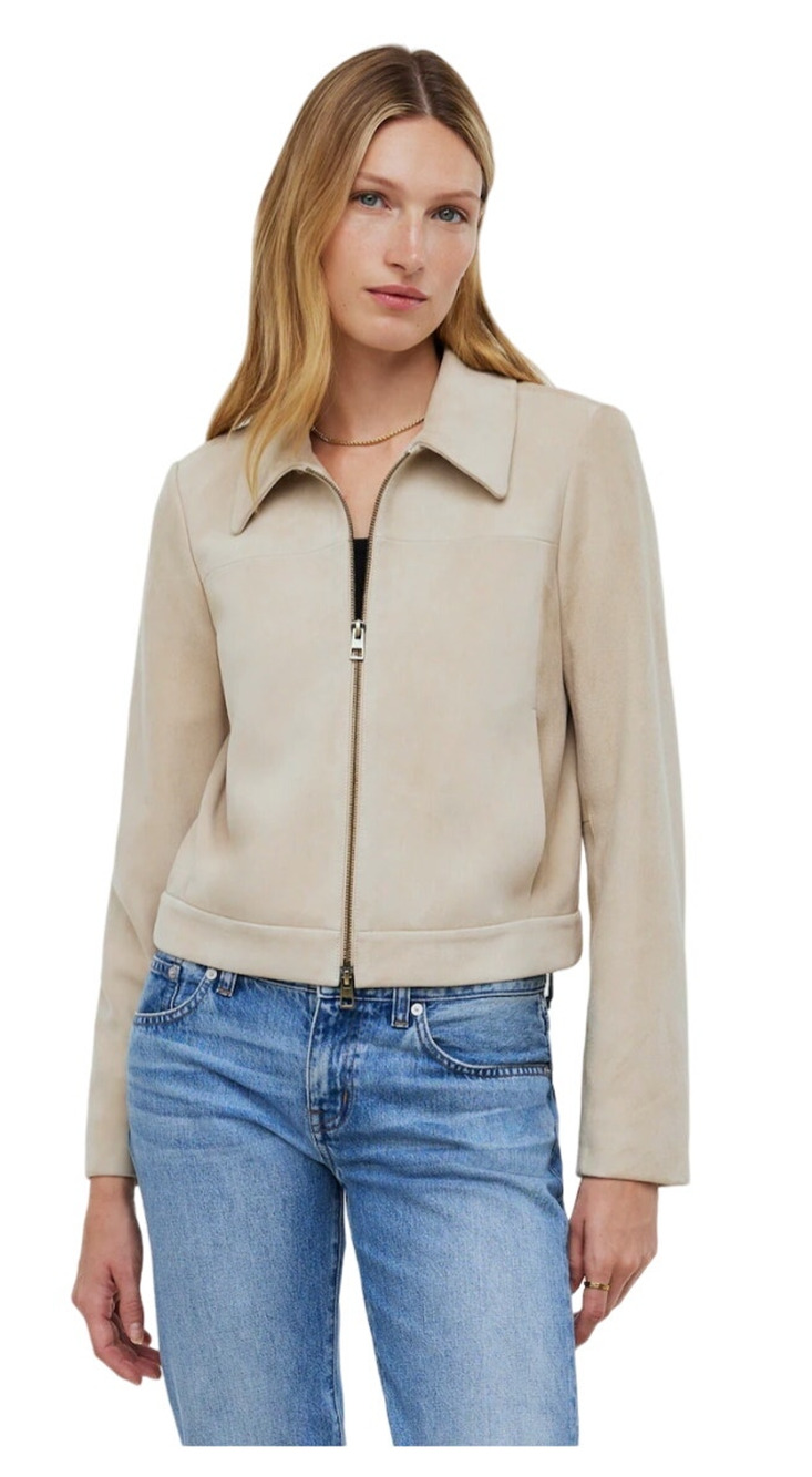 Madewell Jacket Women Size 10 Beige Suede Moto Zip Up Crop 90s NWT FLAW NO887